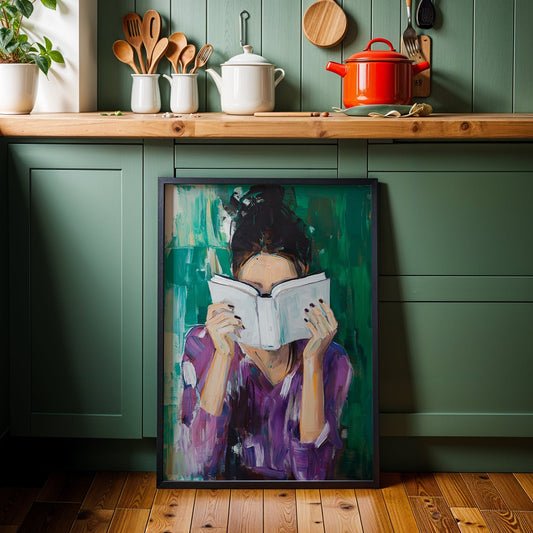 Emerald Green modern reading woman art(Printable+Physical)