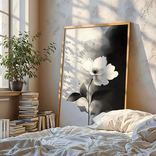 Modern Minimalist Art Beige Black Flower Abstract Art Set(Printable+Physical)