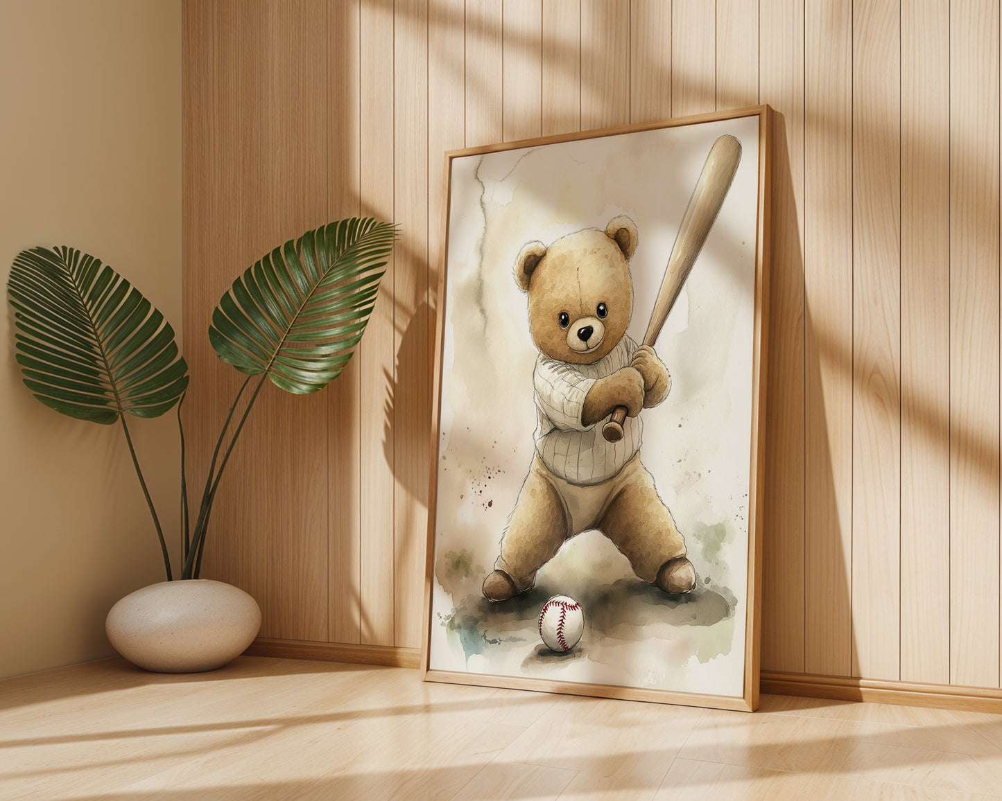 Vintage Baseball Teddy Bear Wall Art(Printable+Physical)