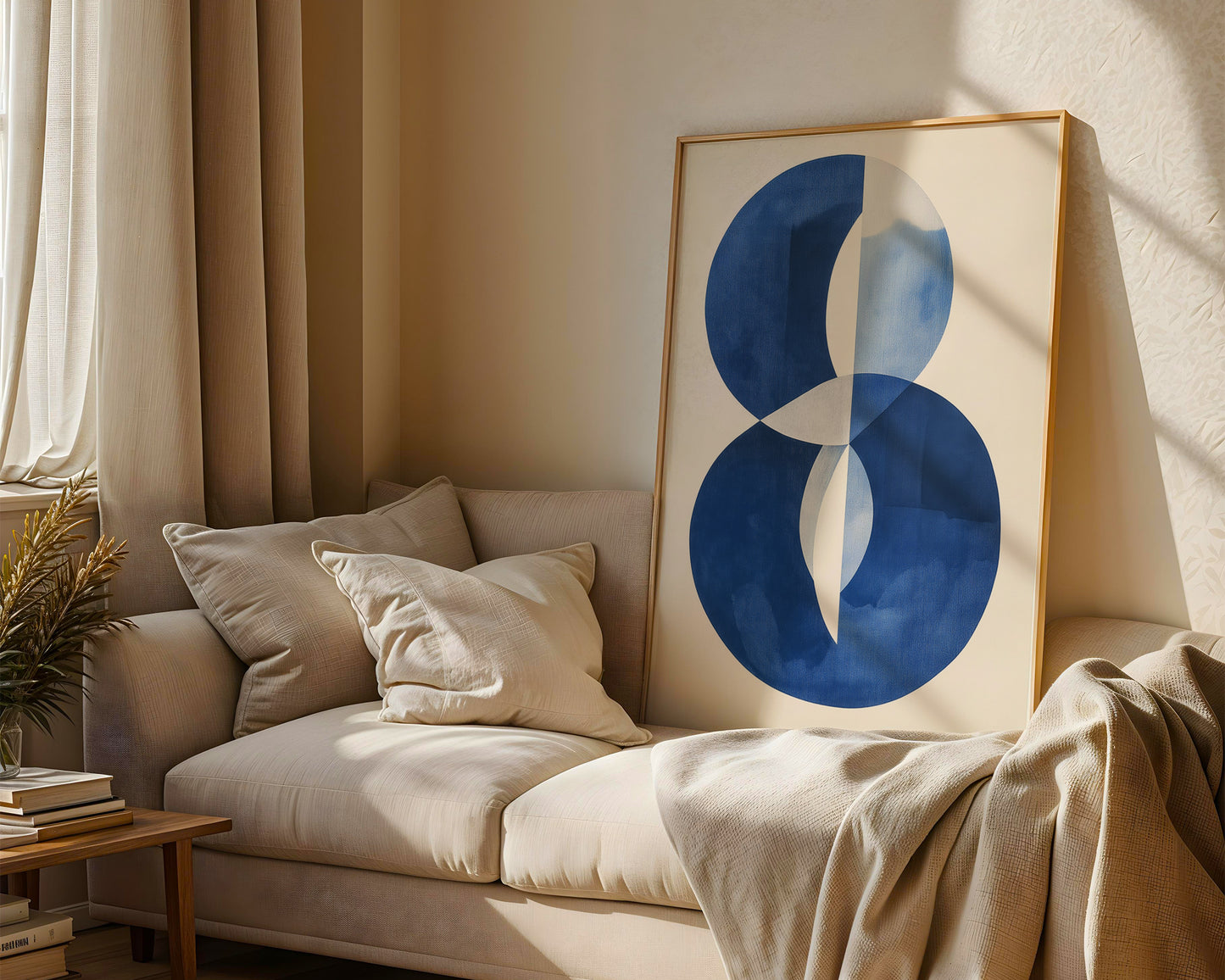 Mid-century Trendy Bracing Blue Beige Organic Lines Minimalistic Printable Wall Art(Printable+Physical)