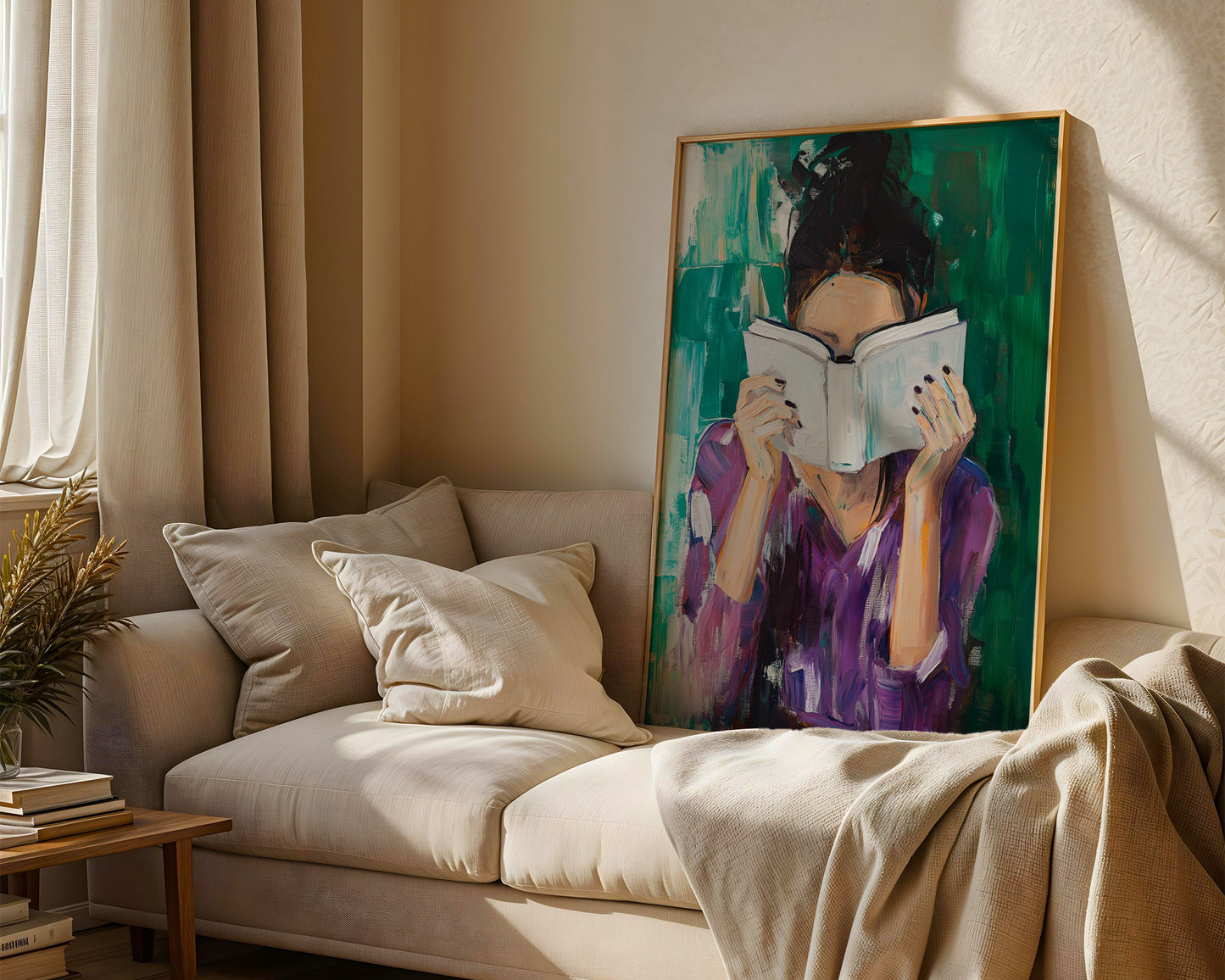 Emerald Green modern reading woman art(Printable+Physical)