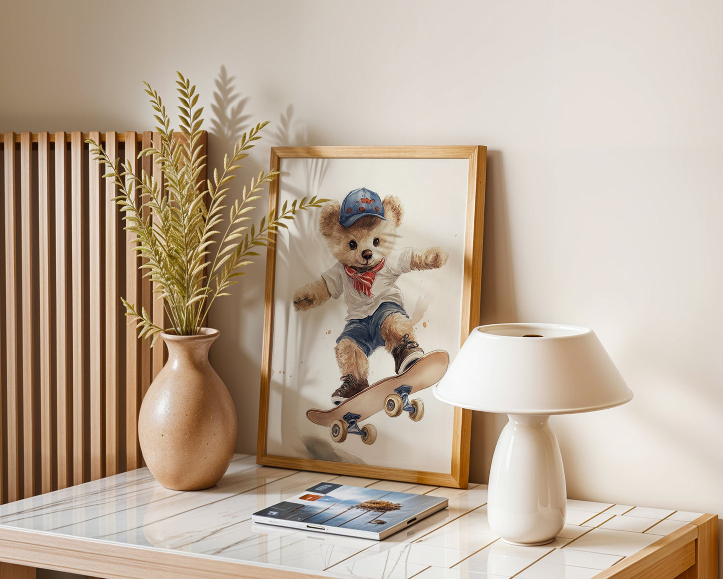 Vintage Teddy Bear Skateboard Wall Art(Printable+Physical)
