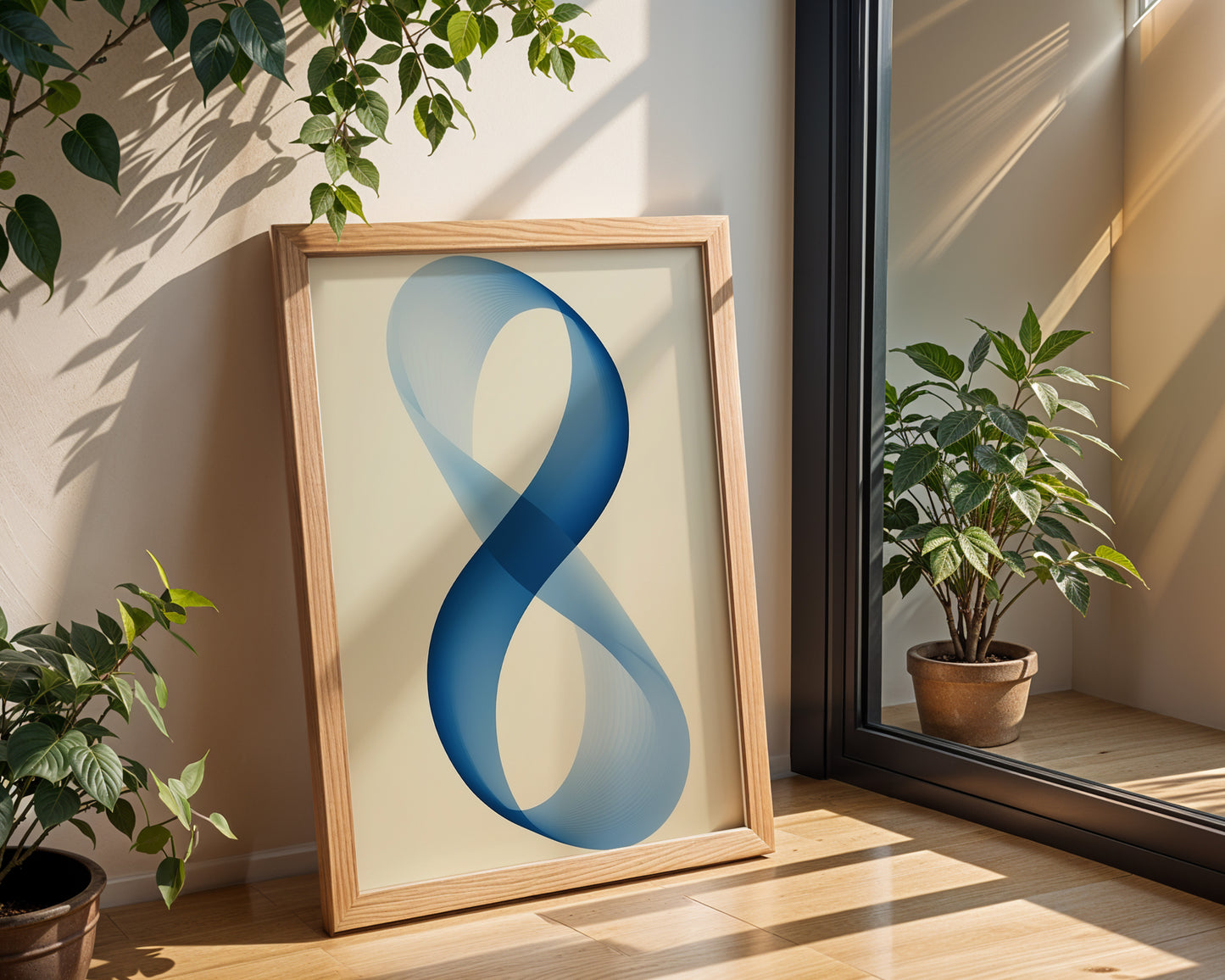 Mid-century Trendy Bracing Blue Beige Organic Lines Minimalistic Printable Wall Art(Printable+Physical)