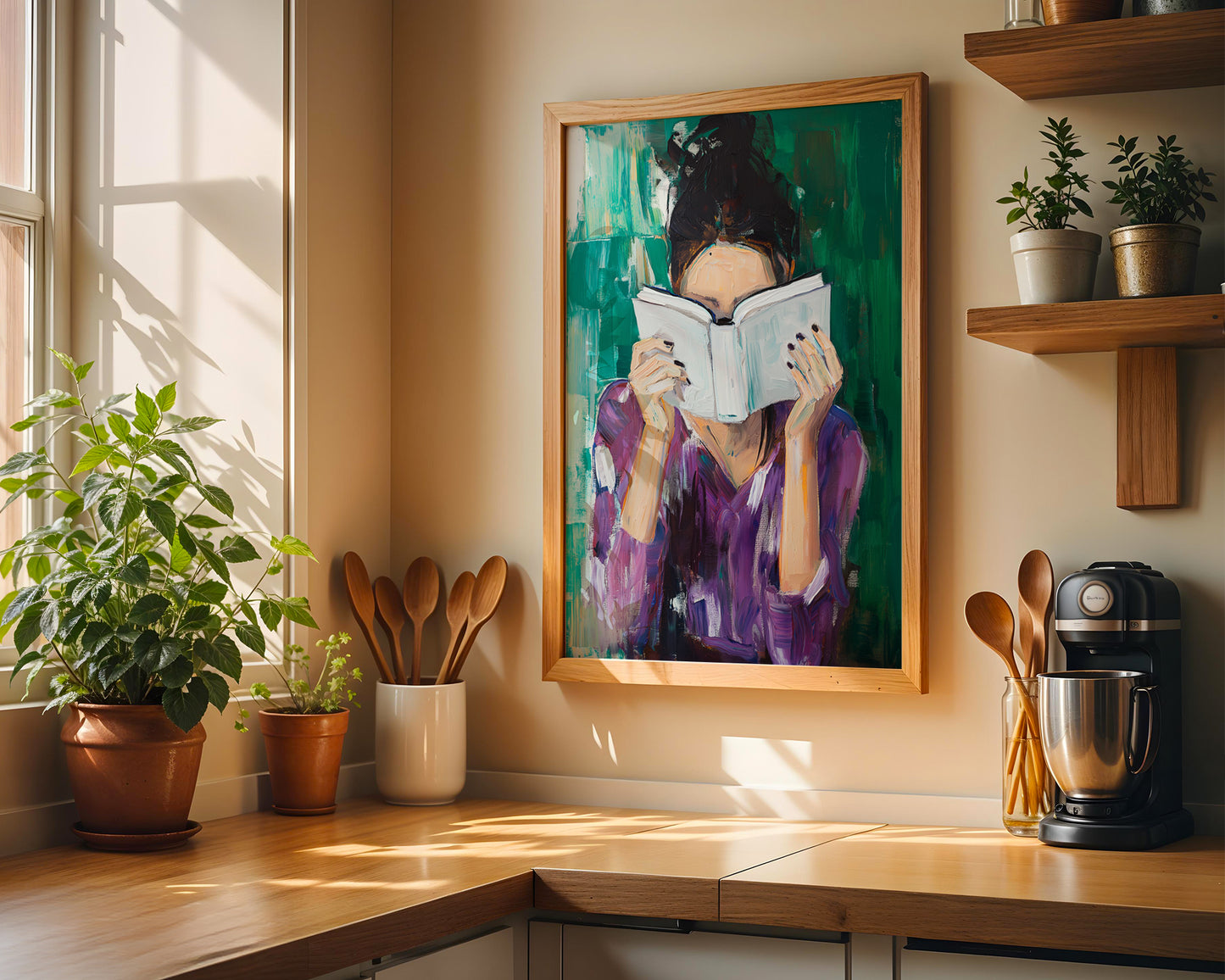 Emerald Green modern reading woman art(Printable+Physical)