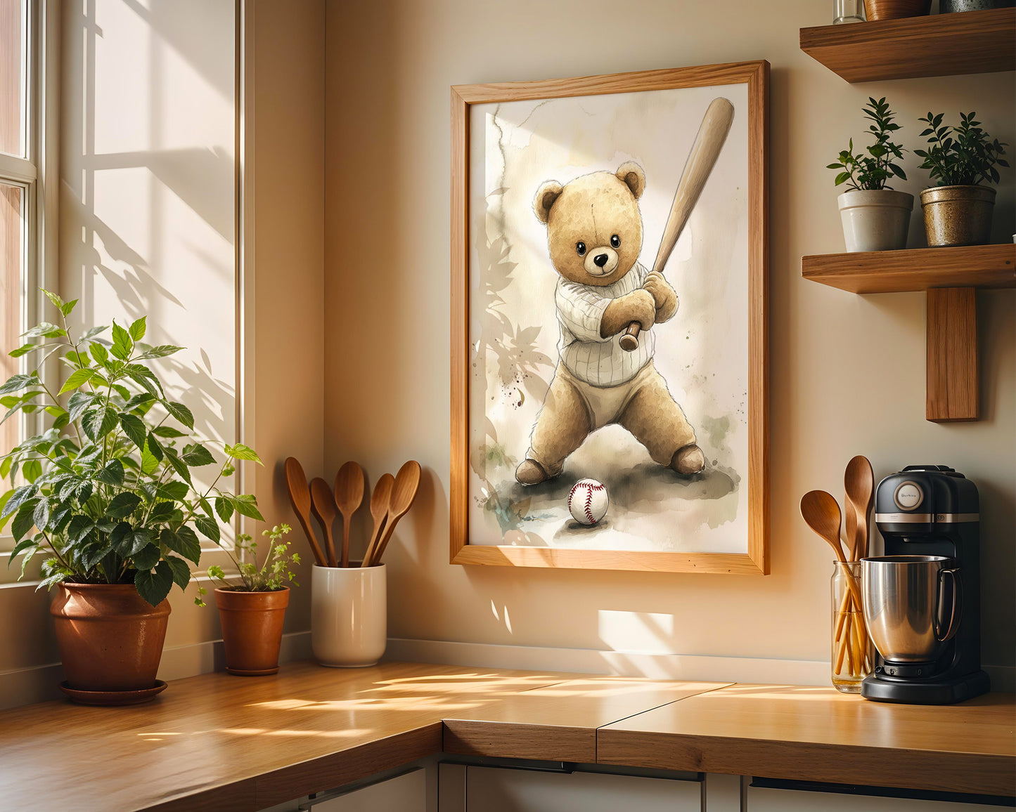 Vintage Baseball Teddy Bear Wall Art(Printable+Physical)