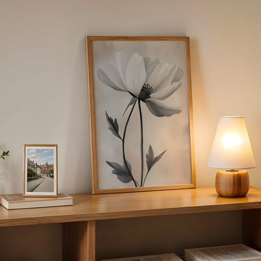 Modern Minimalist Art Beige Black Flower Abstract Art Set(Printable+Physical)
