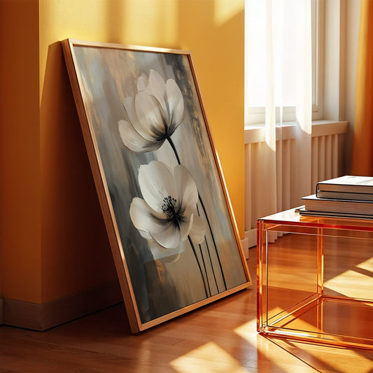 Modern Minimalist Art Beige Black Flower Abstract Art Set(Printable+Physical)