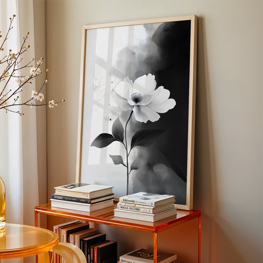 Modern Minimalist Art Beige Black Flower Abstract Art Set(Printable+Physical)