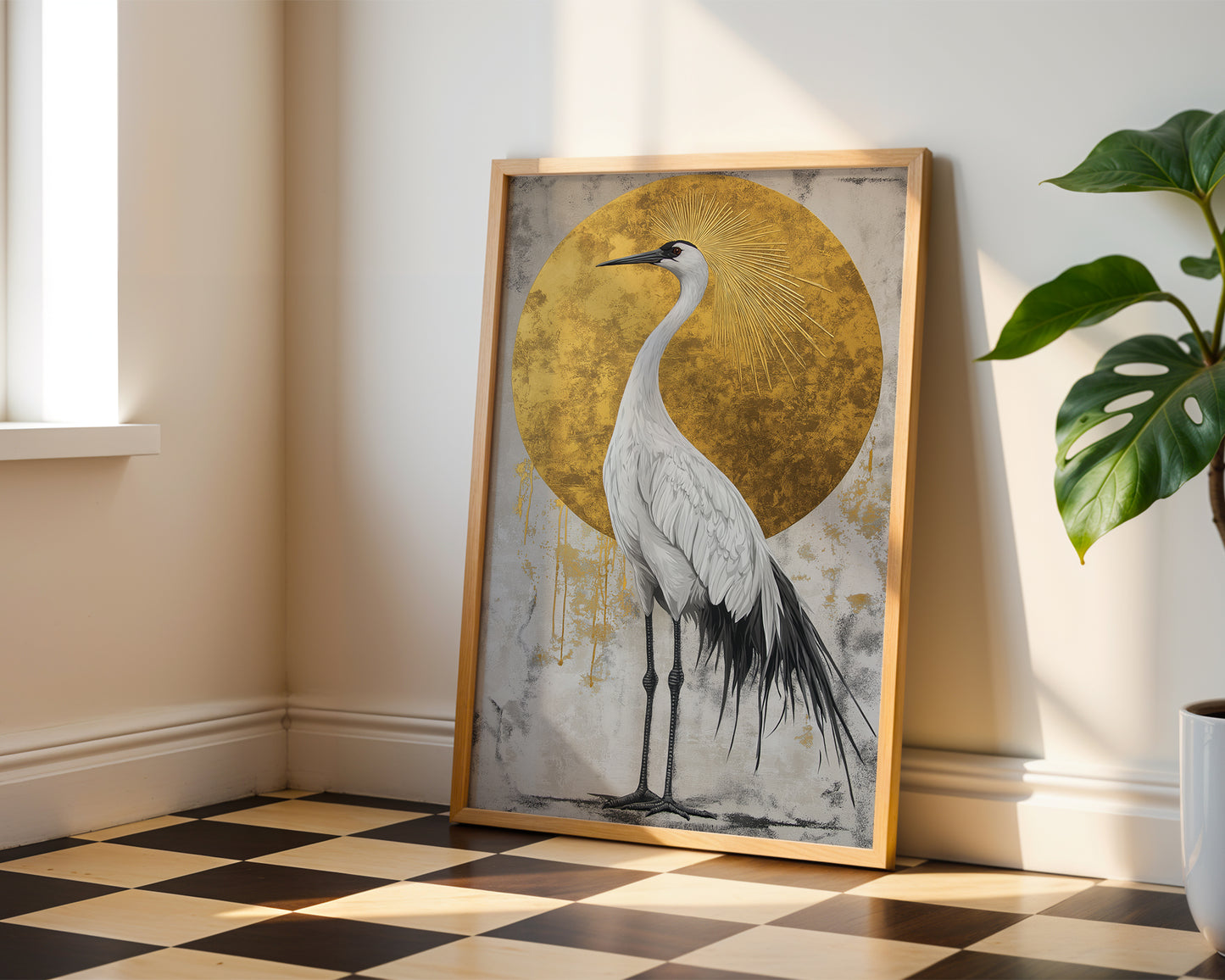 Yellow crowned crane painting(Printable+Physical)