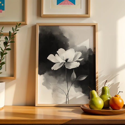 Modern Minimalist Art Beige Black Flower Abstract Art Set(Printable+Physical)