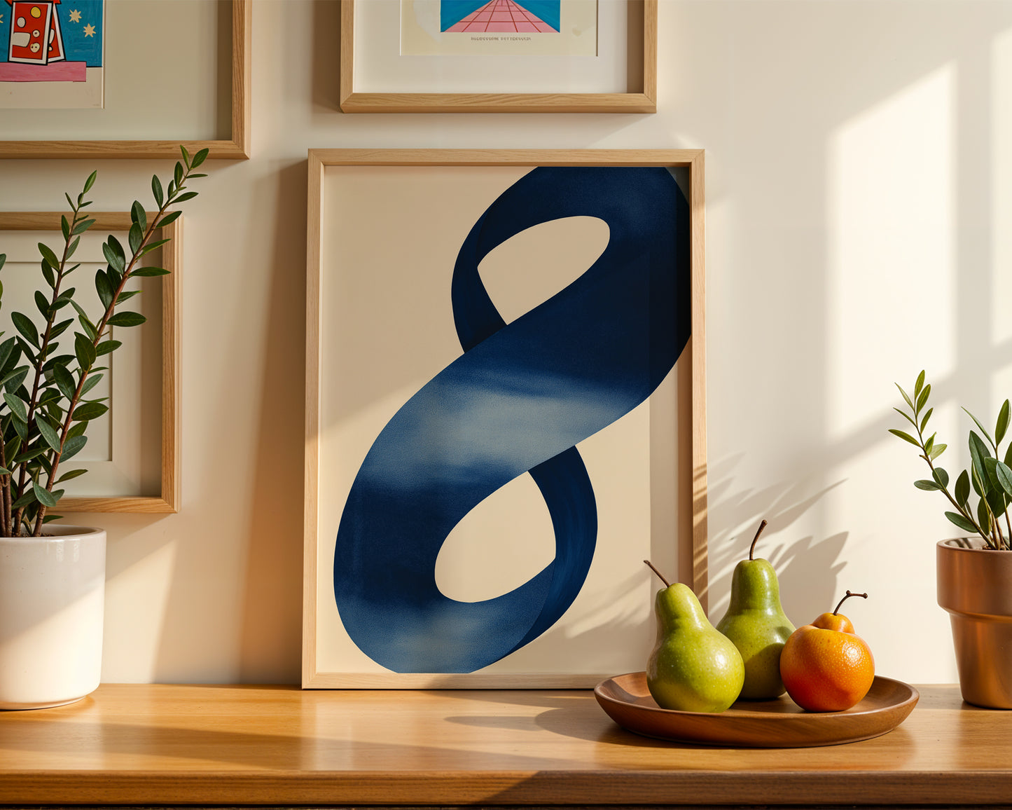 Mid-century Trendy Bracing Blue Beige Organic Lines Minimalistic Printable Wall Art(Printable+Physical)