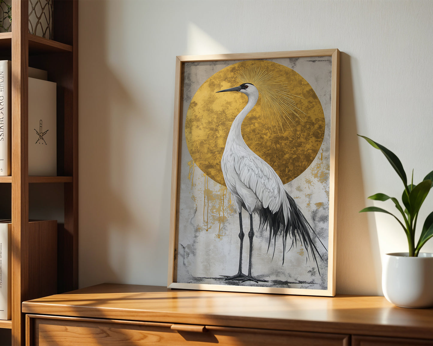 Yellow crowned crane painting(Printable+Physical)