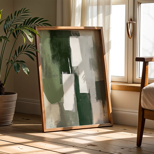 Green Minimalist Abstract Painting and White Minimalist Abstract Wall ArtPrintable+Physical)