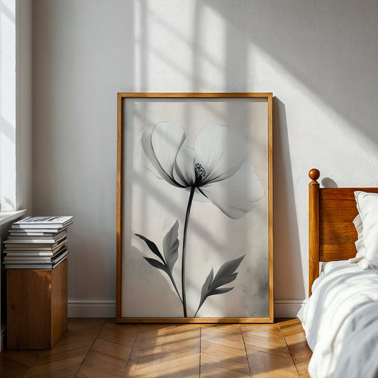 Modern Minimalist Art Beige Black Flower Abstract Art Set(Printable+Physical)