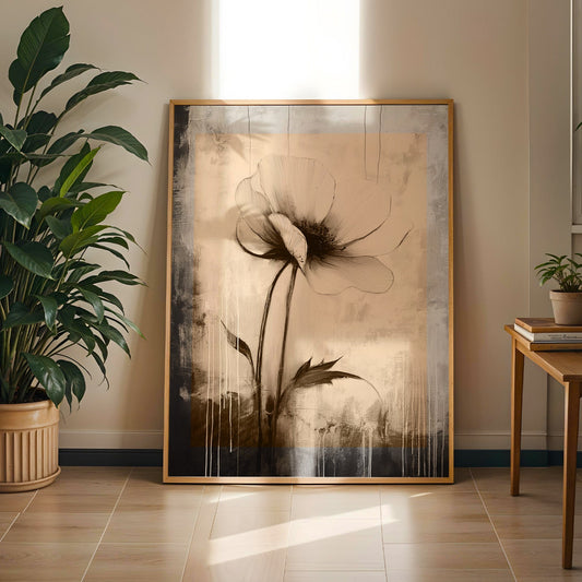 Modern Minimalist Art Beige Black Flower Abstract Art Set(Printable+Physical)
