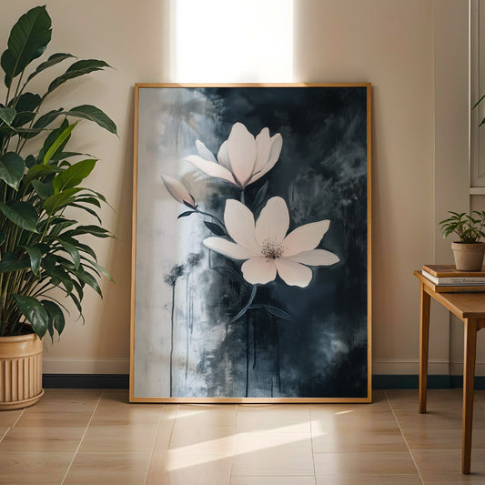 Modern Minimalist Art Beige Black Flower Abstract Art Set(Printable+Physical)