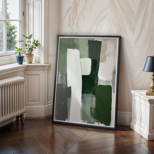 Green Minimalist Abstract Painting and White Minimalist Abstract Wall ArtPrintable+Physical)