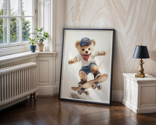 Vintage Teddy Bear Skateboard Wall Art(Printable+Physical)