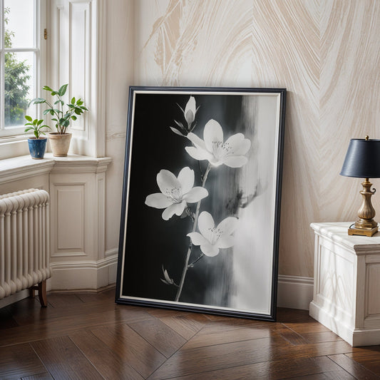 Modern Minimalist Art Beige Black Flower Abstract Art Set(Printable+Physical)