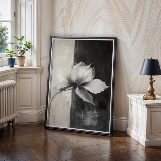 Modern Minimalist Art Beige Black Flower Abstract Art Set(Printable+Physical)