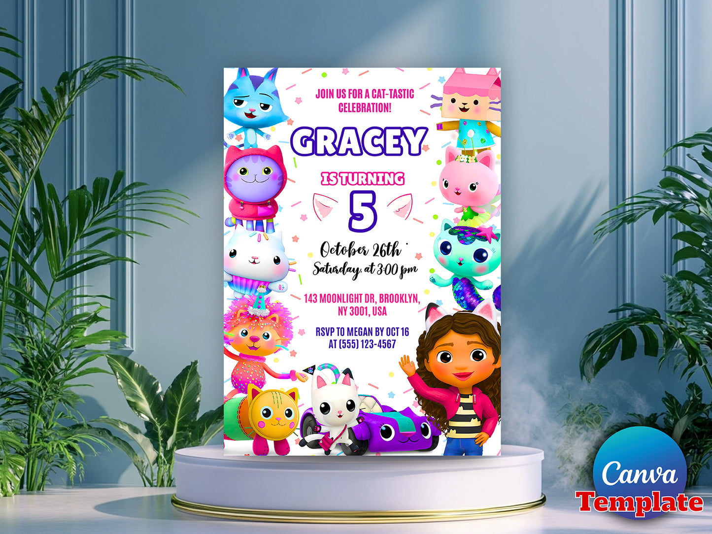 Editable Gabbys Dollhouse Birthday Invitation(Printable)