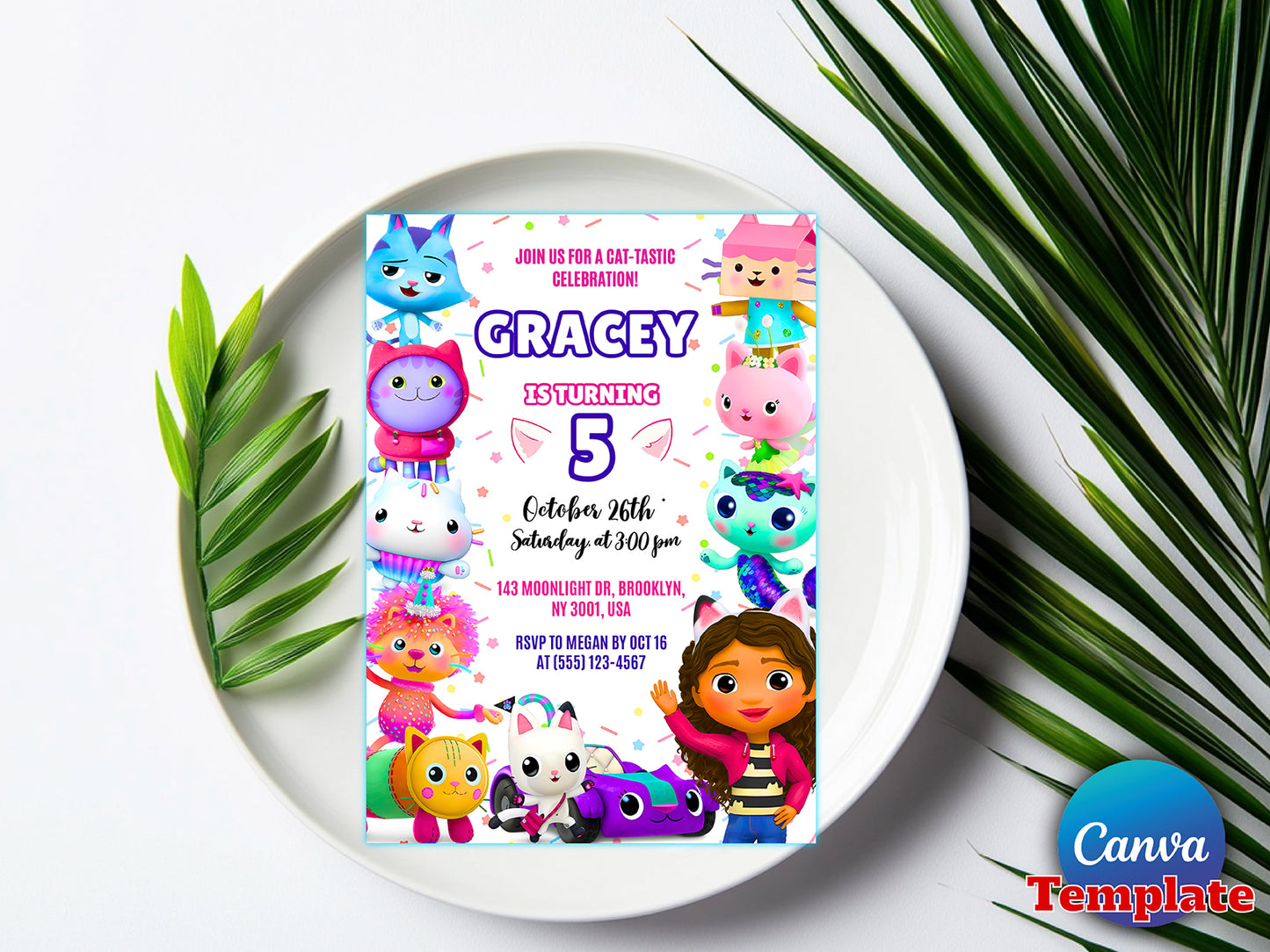 Editable Gabbys Dollhouse Birthday Invitation(Printable)
