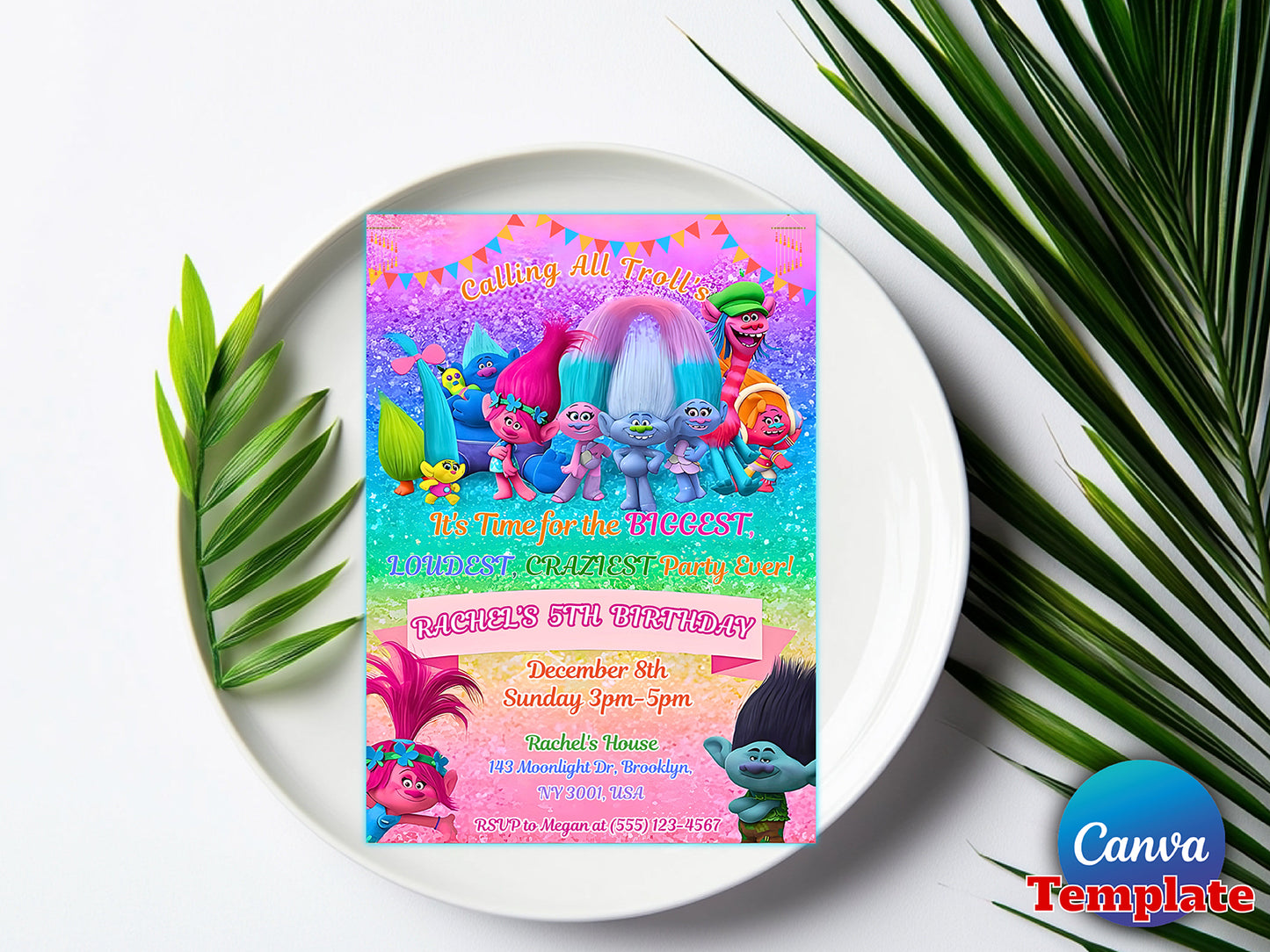 Printable Trolls Birthday Invitation(Printable)