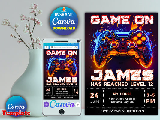 Editable Video Game Party Invitation(Printable)