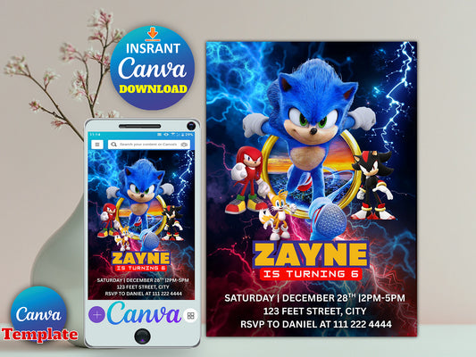 Super Sonic Birthday Invitation(Printable)