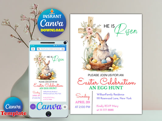 Easter Egg Hunt Invite Editable Template(Printable)
