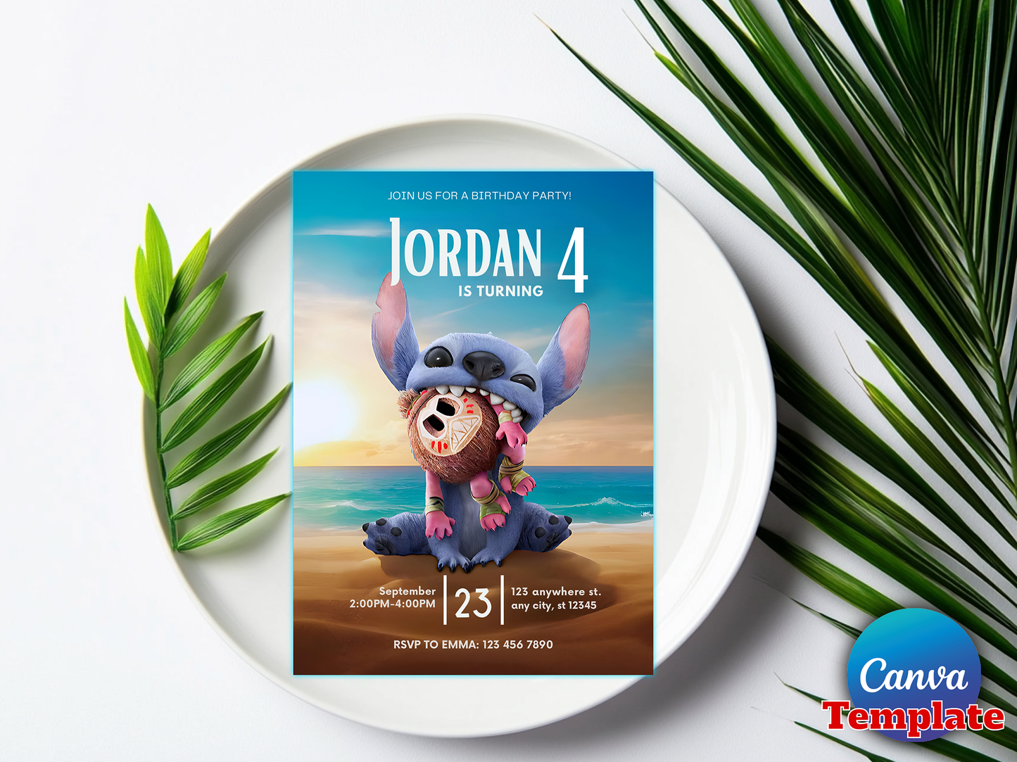 Lilo and Stitch Themed 4th Birthday Invitation Canva Template