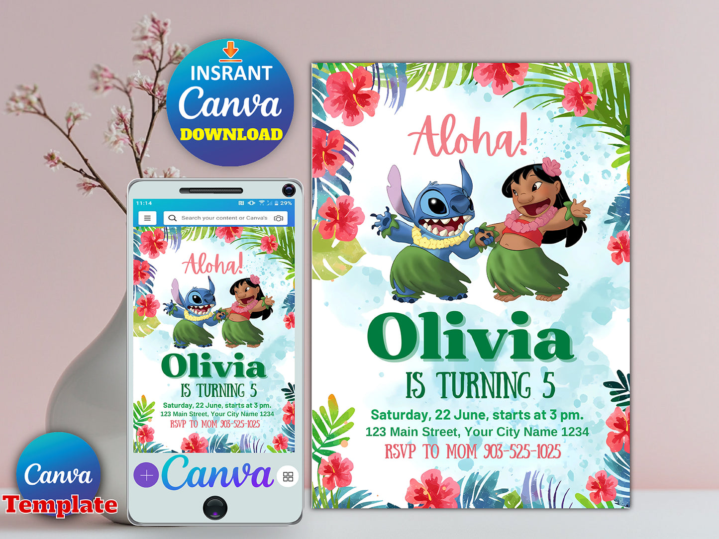 Lilo and Stitch birthday invitation(Printable)