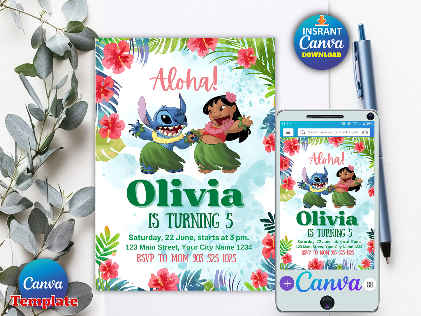 Lilo and Stitch birthday invitation(Printable)
