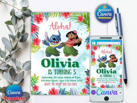 Lilo and Stitch birthday invitation(Printable)