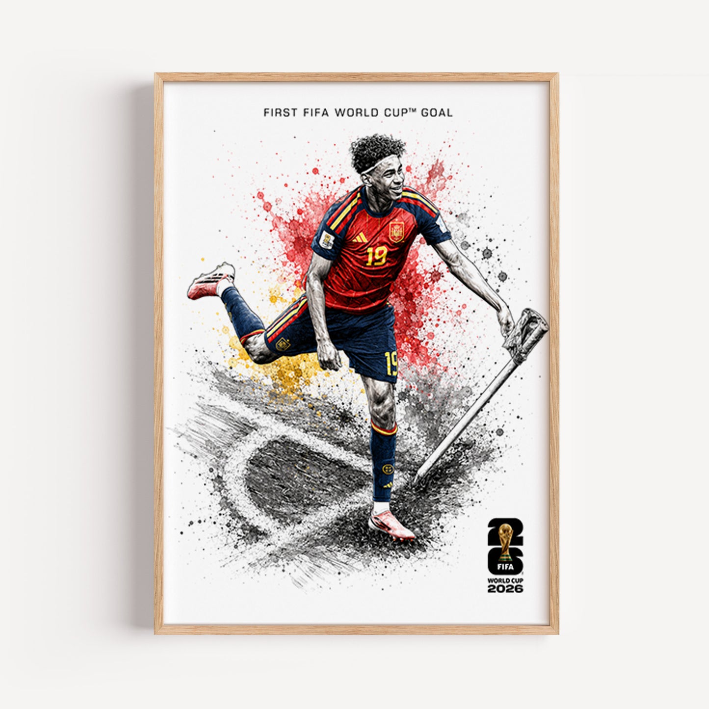 Lamine Yamal Spain First FIFA World Cup Goal Poster Corner Flag Celebration Splatter Wall Art (Printable+Physical)
