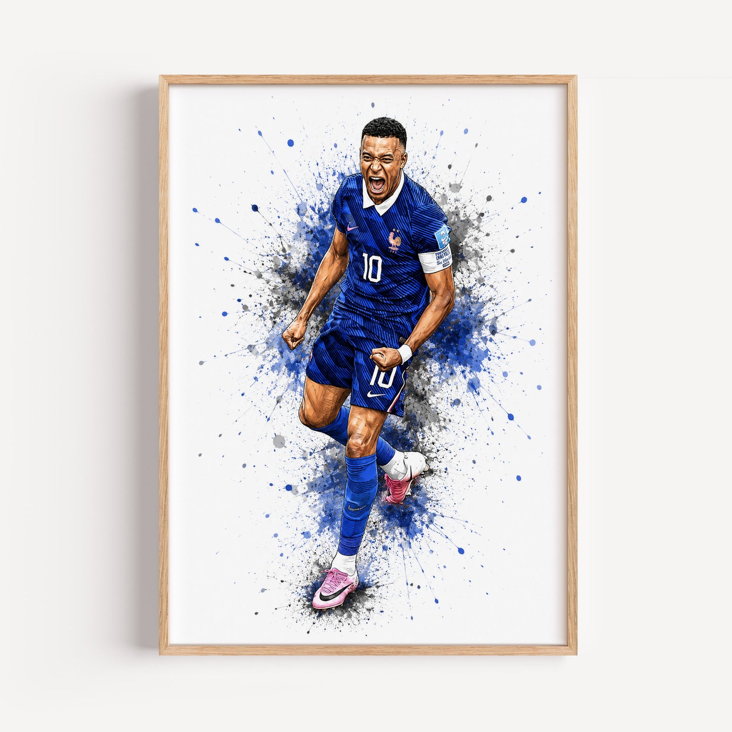 Kylian Mbappe France Intense Passion Poster Number 10 Blue Watercolor Splash Wall Art (Printable+Physical)