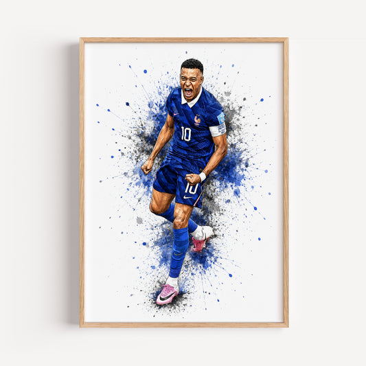 Kylian Mbappe France Intense Passion Poster Number 10 Blue Watercolor Splash Wall Art (Printable+Physical)