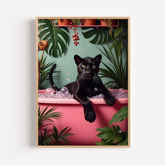 Black Leopard in Bathtub Art Print(Printable+Physical)