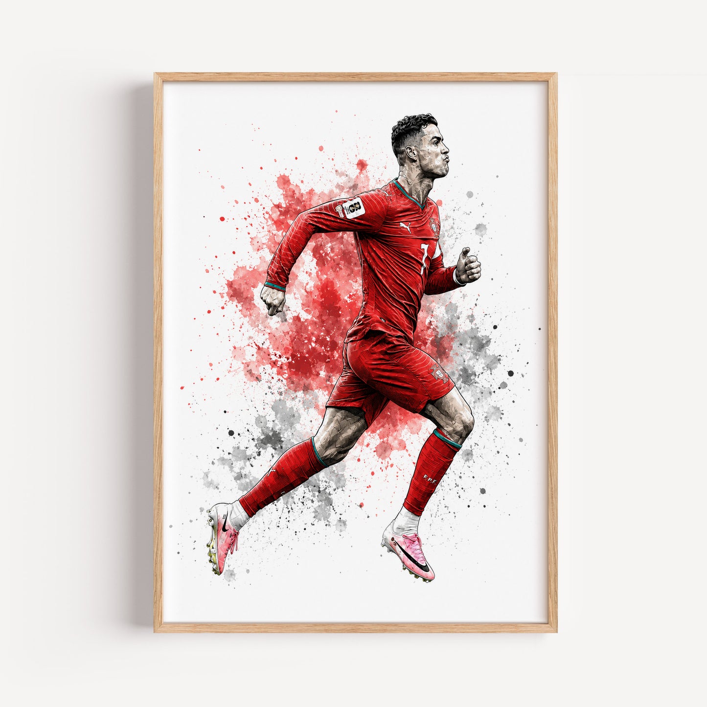 Cristiano Ronaldo Portugal Sprinting Motion Poster CR7 Forward Run Watercolor Wall Art (Printable+Physical)