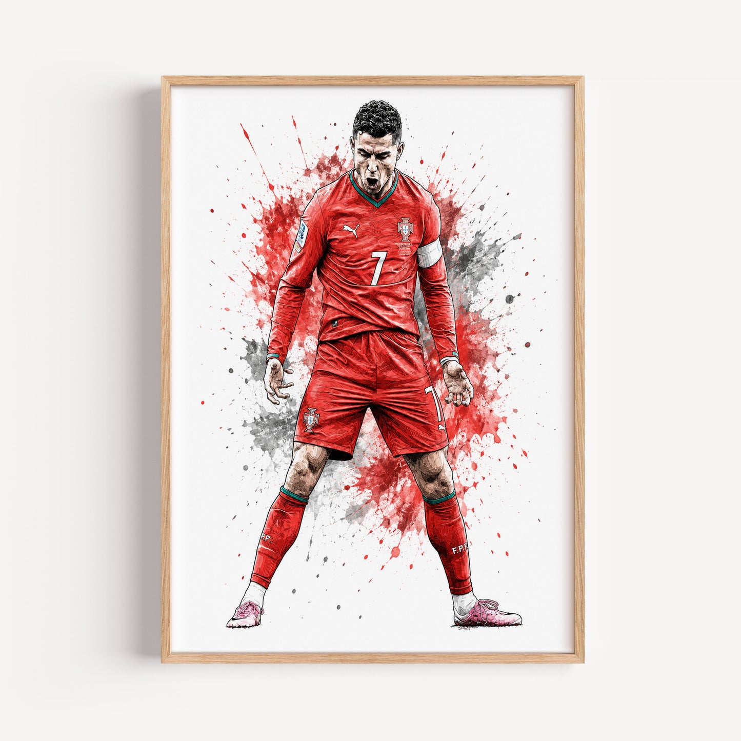 Cristiano Ronaldo Portugal Crimson Splash Art Poster CR7 Passionate Roar Wall Decor (Printable+Physical)
