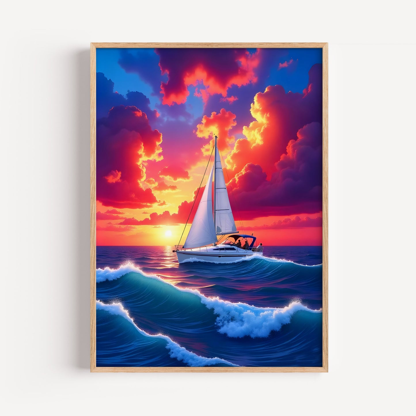 Colourful Boat Oil Painting Impasto Fishermen in Canoe at Sunset Boat Print Wall Art(Printable+Physical)