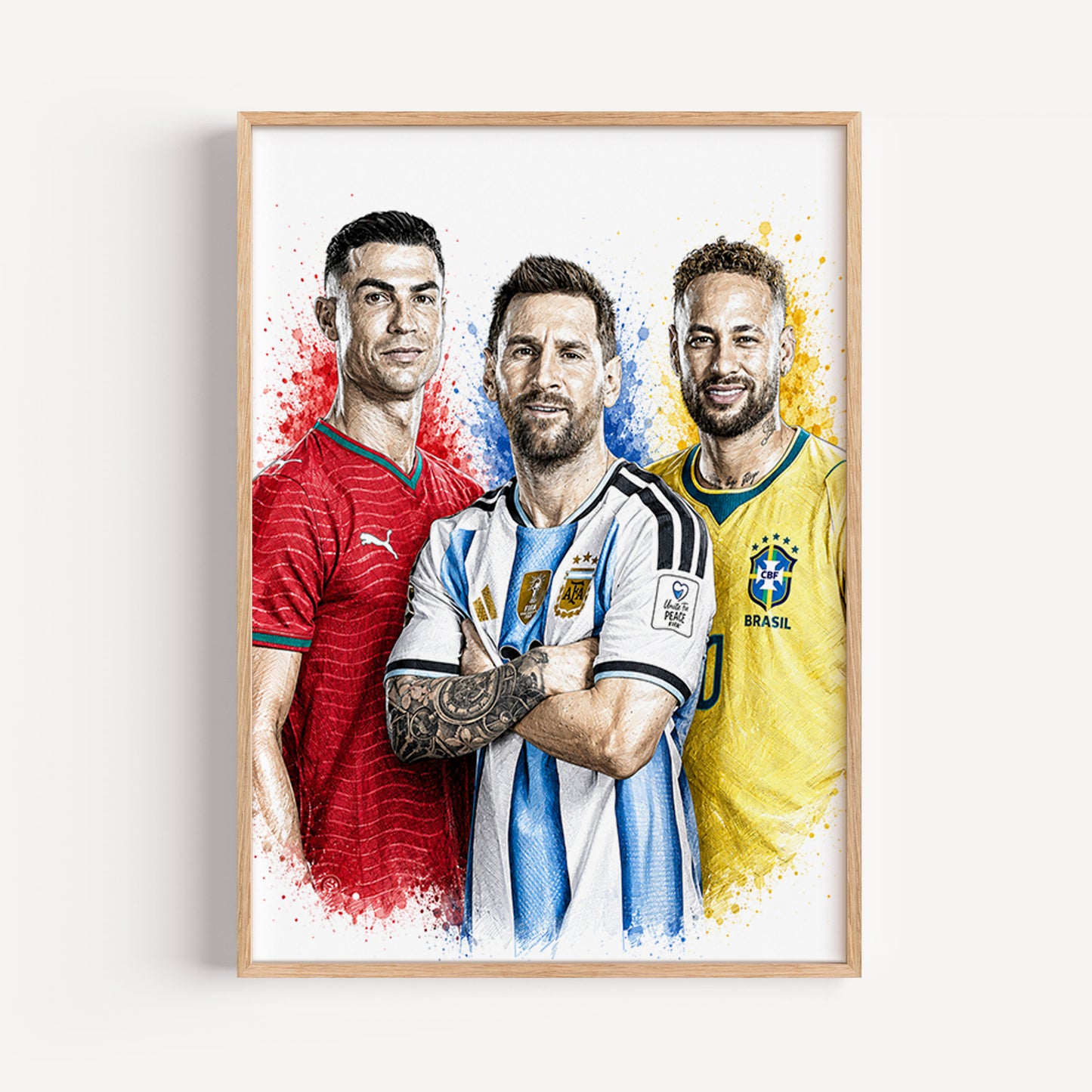 Football Triumvirate Messi Ronaldo Neymar Poster Trio Legends Watercolor Sketch Wall Art (Printable+Physical)