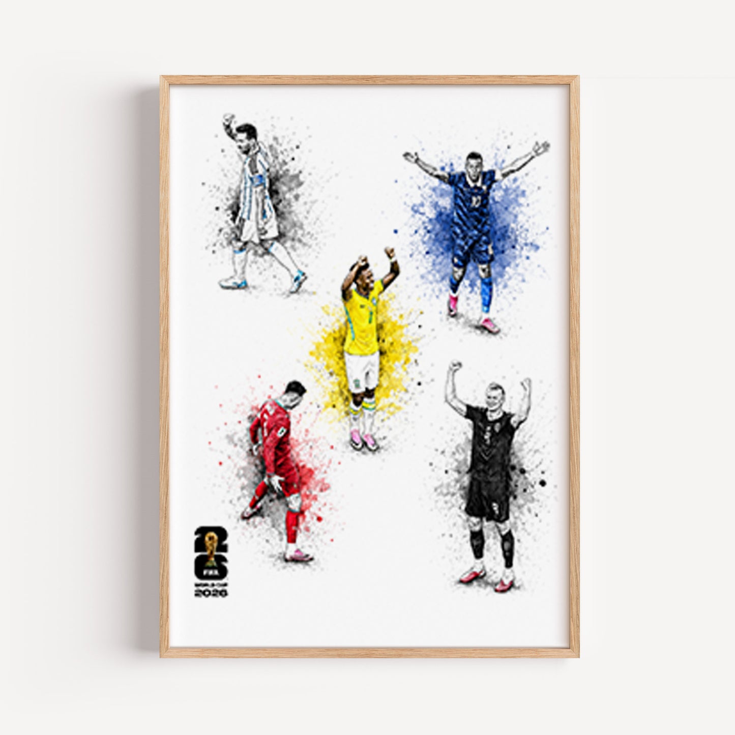World Cup 2026 Five Football Legends Compilation Poster Multi Star Watercolor Soccer Wall Art (Printable+Physical)