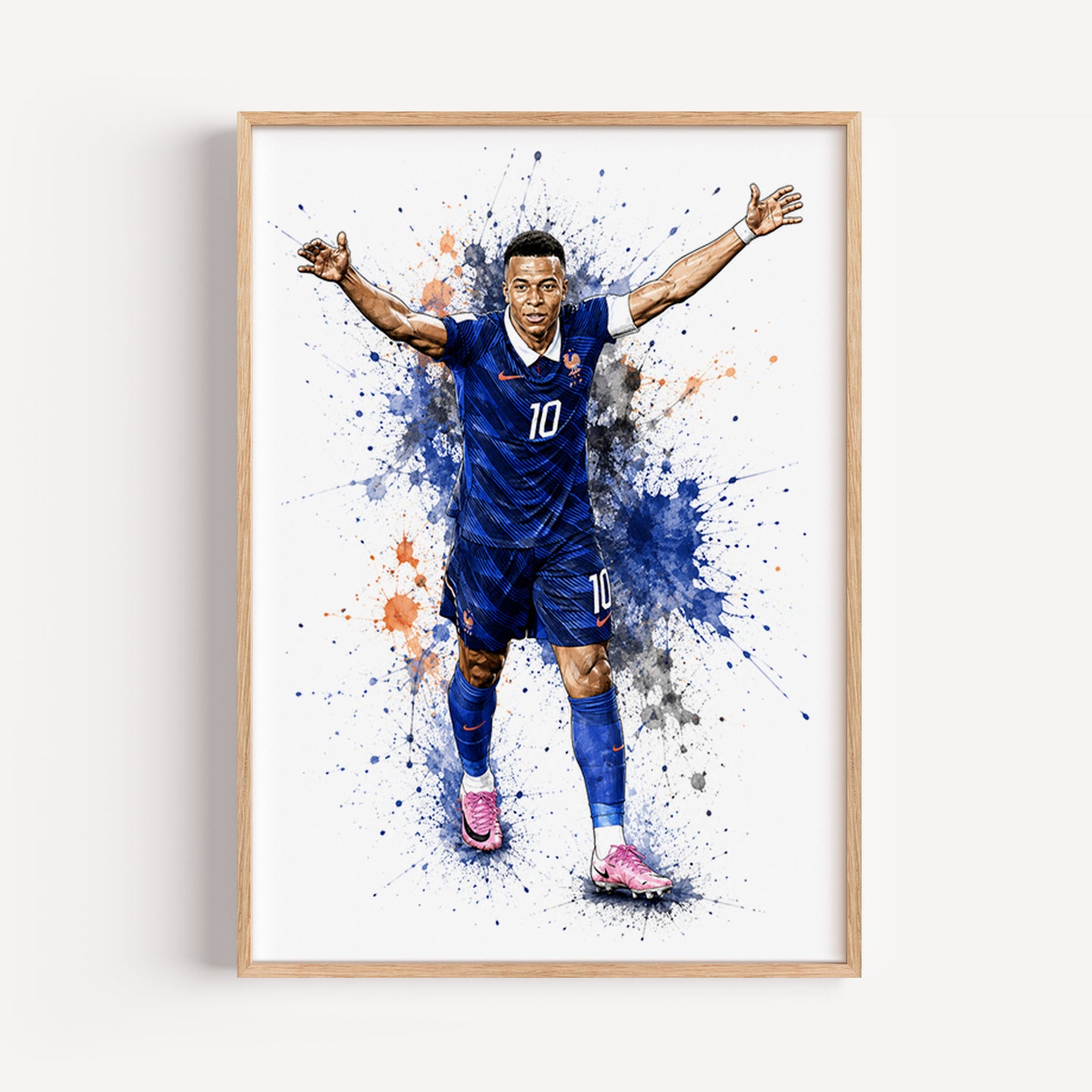 Kylian Mbappe France National Team Vibrant Splash Art Poster Soccer Phenomenon Wall Decor (Printable+Physical)