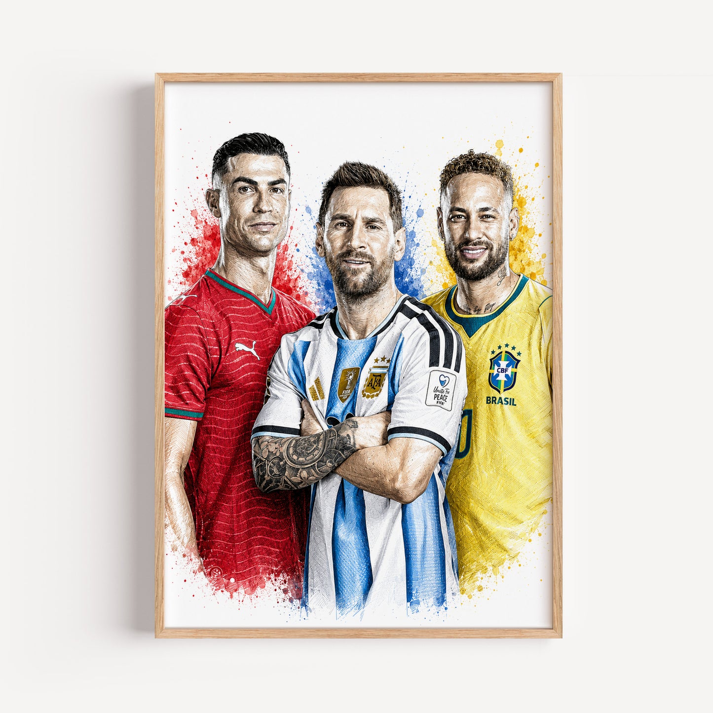 Football Triumvirate Messi Ronaldo Neymar Poster Trio Legends Watercolor Sketch Wall Art (Printable+Physical)