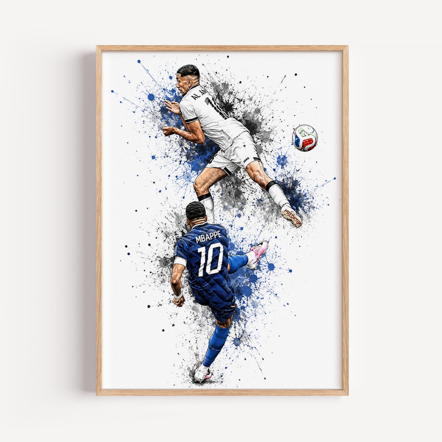 Mbappe Dual Action Football Poster Airborne Volley Watercolor Soccer Wall Art (Printable+Physical)