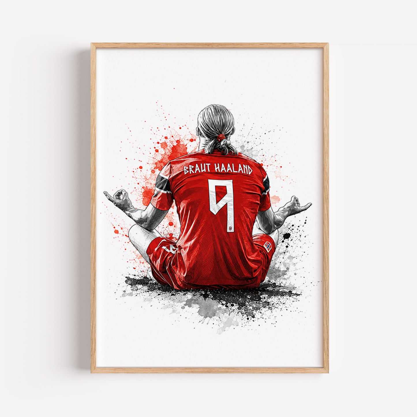 Erling Haaland Norway Zen Meditation Poster Braut 9 Back View Watercolor Wall Art (Printable+Physical)