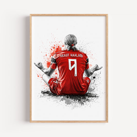 Erling Haaland Norway Zen Meditation Poster Braut 9 Back View Watercolor Wall Art (Printable+Physical)