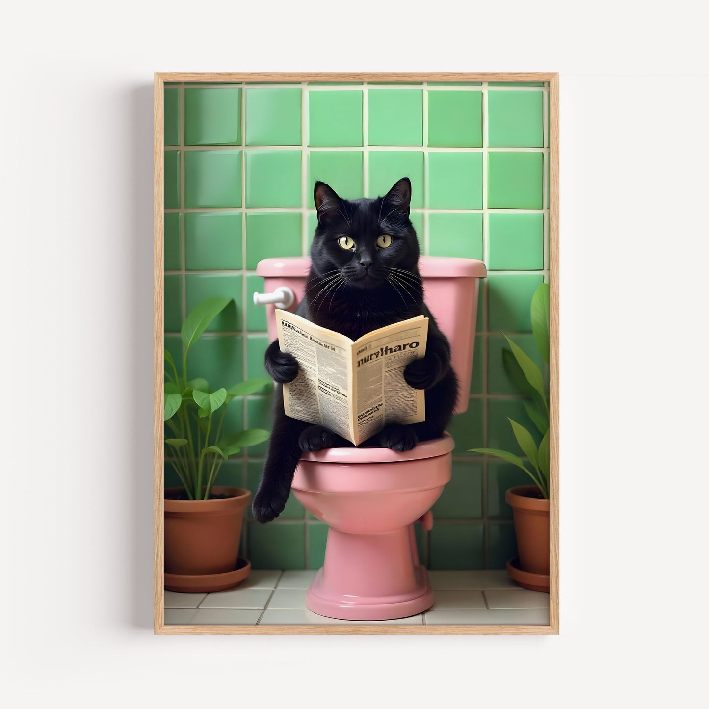 Bathroom Cat Print reading on Toilet(Printable+Physical)