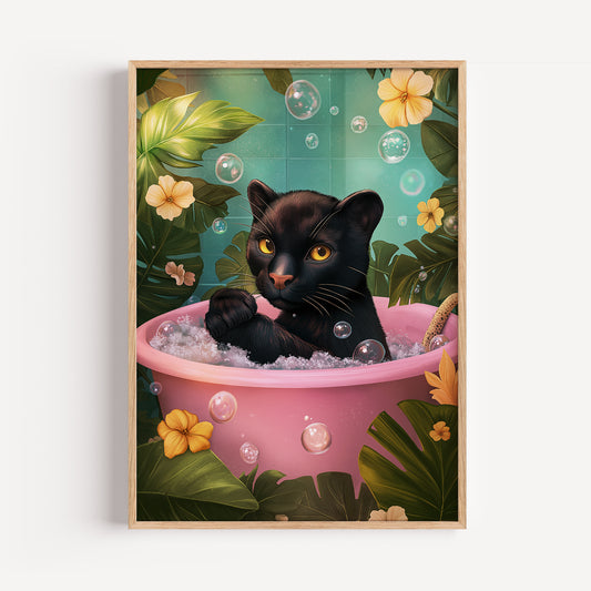 Black Leopard in Bathtub Art Print(Printable+Physical)